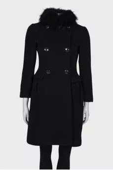 Wool coat with fur collar