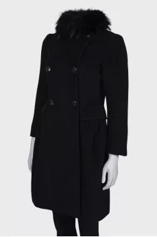 Wool coat with fur collar