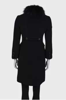 Wool coat with fur collar