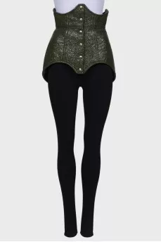Lacquered green corset with press-studs