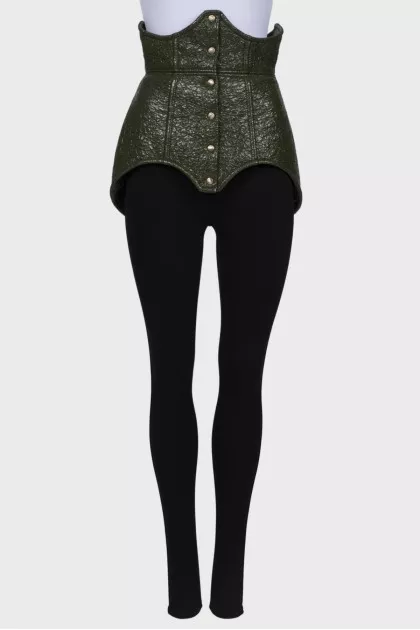 Lacquered green corset with press-studs
