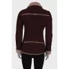 Shortened burgundy sheepskin coat