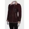 Shortened burgundy sheepskin coat