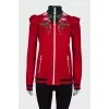 Red jacket with embroidery at the collar