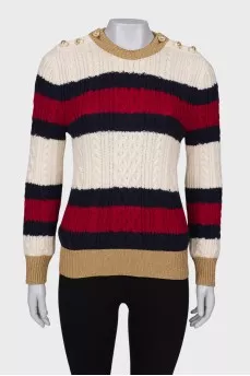 Sweater with beaded buttons on the shoulders