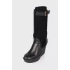 Leather boots with knitted top