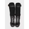Leather boots with knitted top