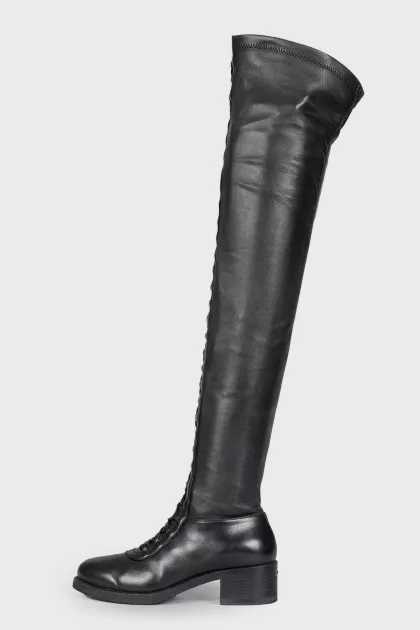 Lace-up leather over the knee boots