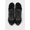 Leather ankle boots with patent inserts