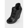 Leather ankle boots with patent inserts