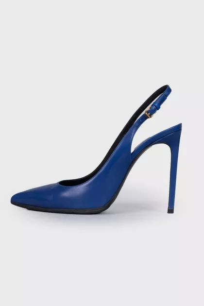 High-heeled leather slingbacks