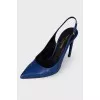 High-heeled leather slingbacks