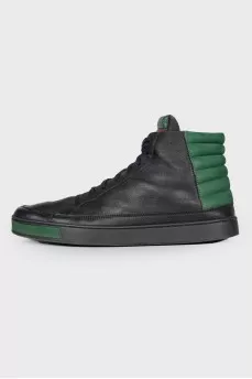 Men's black sneakers with green inserts