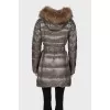 Long fitted khaki down jacket with tag
