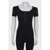 Black knit short sleeve blouse