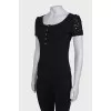 Black knit short sleeve blouse