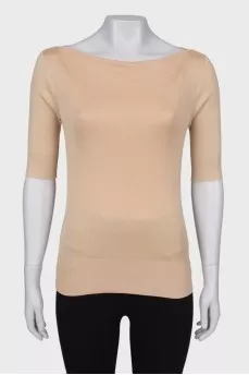 Beige knitted boat-neck blouse