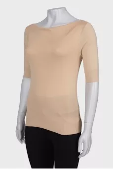 Beige knitted boat-neck blouse