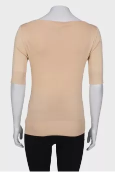 Beige knitted boat-neck blouse