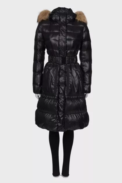 Black down jacket with tag belt