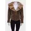 Brown sheepskin coat with a fur collar