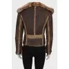 Brown sheepskin coat with a fur collar