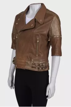 Short sleeve leather jacket