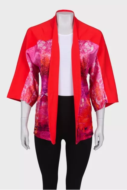 Printed cropped wide sleeve cardigan