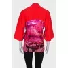 Printed cropped wide sleeve cardigan