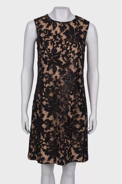 Openwork dress with sequins with a tag