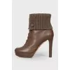 Leather ankle boots with knitted insert