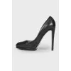 Black leather embossed heels 