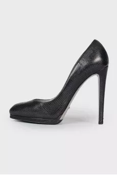 Black leather embossed heels 