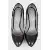 Black leather embossed heels 