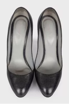 Black leather embossed heels 