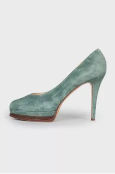 Emerald suede pumps