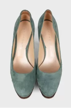 Emerald suede pumps