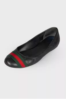 Leather ballerinas with textile insert