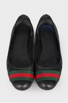 Leather ballerinas with textile insert