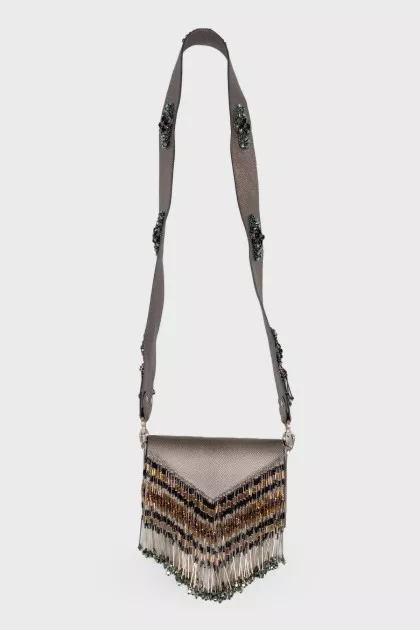 Leather bag with beaded fringe