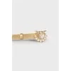 Gold tone leather belt with pearls