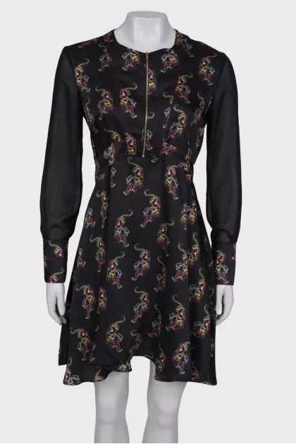 Printed dress with translucent sleeves