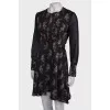 Printed dress with translucent sleeves