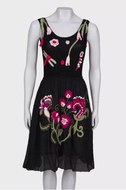 Black dress with embroidered skirt