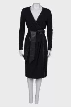 Wrap black wool dress