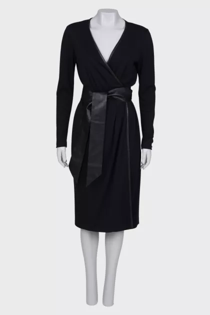 Wrap black wool dress