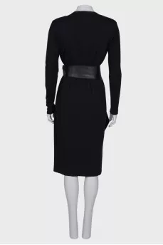 Wrap black wool dress