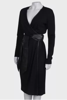 Wrap black wool dress