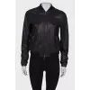 Black leather bomber jacket