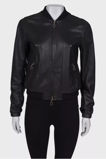 Black leather bomber jacket